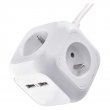 Prodlužovací kabel kostka 1.9m 4 zásuvky 250V + 2xUSB, bílá