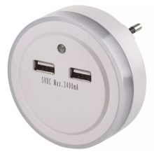 LED noční orientační světlo do zásuvky s 2x USB P3313