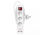 Prodlužovací kabel s vypínačem 2m 3 zásuvky + 2x USB, 230V