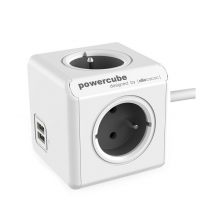 POWERCUBE zásuvka rozbočovač 4x240V + 2xUSB, 1.5 m, šedá