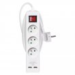 Prodlužovací kabel s vypínačem 2m 3 zásuvky + 2x USB, 230V