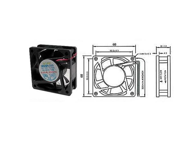 Ventilátor 12V/ 60x60 x 20 mm 4500 ot/min