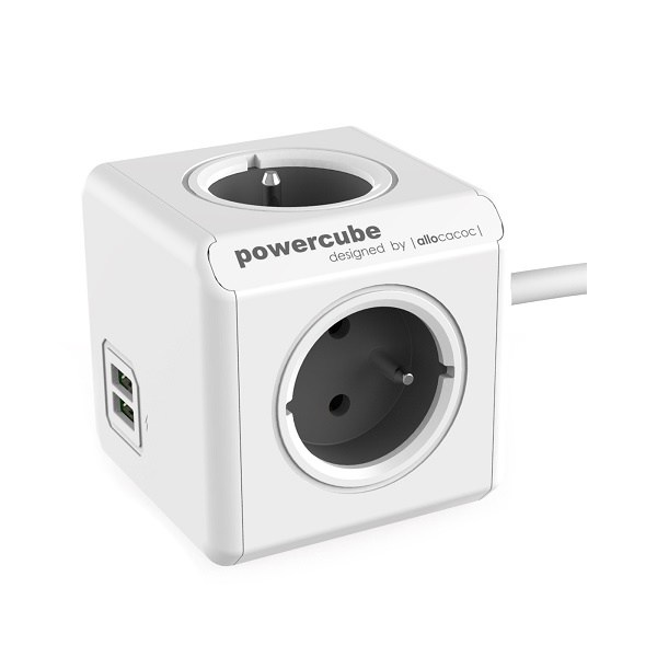 POWERCUBE zásuvka rozbočovač 4x240V plus 2xUSB, 1.5 m, šedá