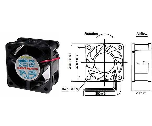 Ventilátor 24V/ 40x40 x 20 mm 7500 ot/min